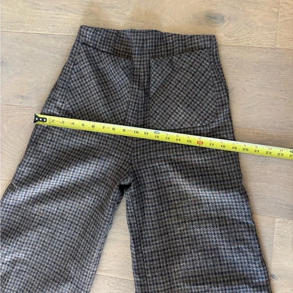 Anna Mason London Beau Trouser Wide Leg Pants Wool Tweed Plaid Check Brown Sz 4